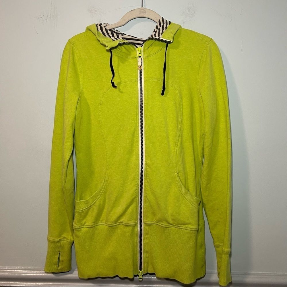 Lululemon Lime Green Zip-Up Scuba Hoodie Size 10